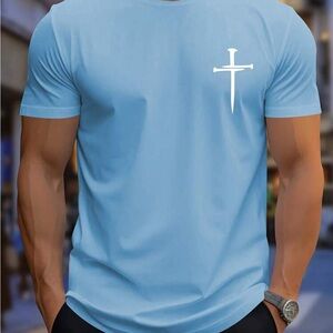 Men's Blue T-Shirt with Cross Design